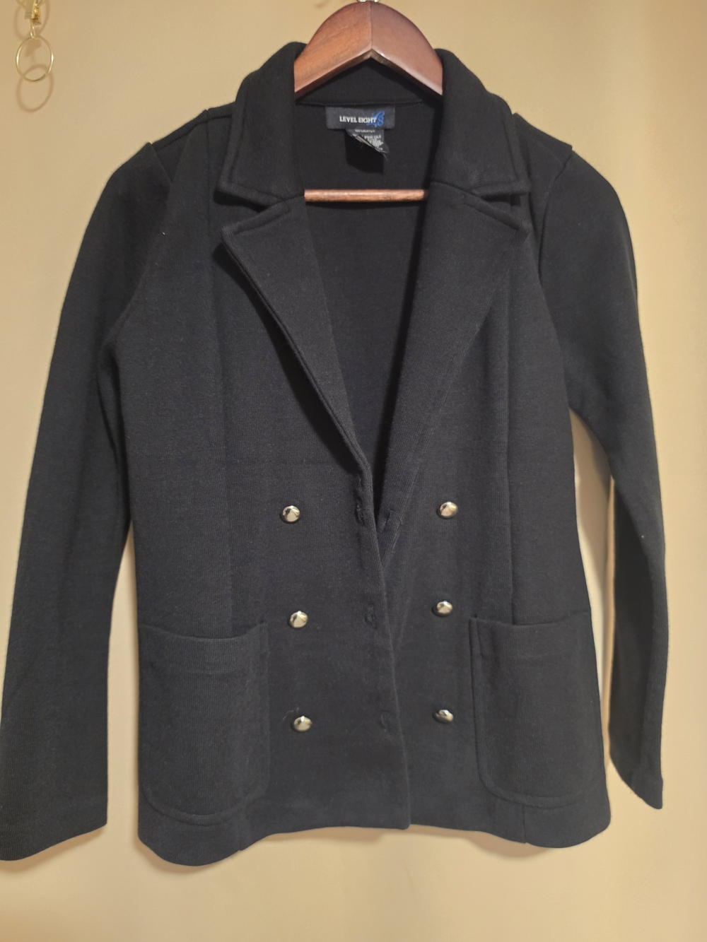 Black Double-Breasted Knit Blazer